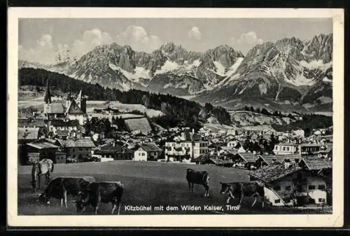 AK Kitzbühel, Ortsansicht mit dem Wilden Kaiser