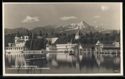AK Velden am Wörthersee, Uferpartie mit Ausblick auf Mittagskogel