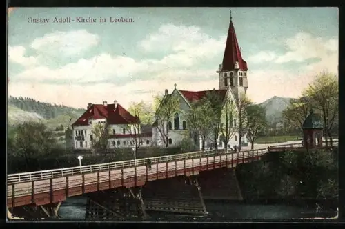 AK Leoben, Gustav-Adolf-Kirche über den Fluss hinweg