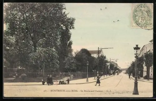 AK Montreuil-sous-Bois, Le Boulevard Pasteur, Strassenpartie