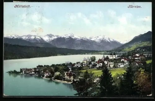 AK Millstatt am See, Ortsansicht mit Bergpanorama