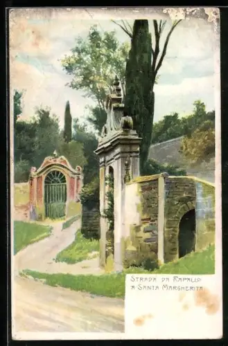 Künstler-Lithographie Paul Hey unsign.: Santa Margherita, Strada da Rapallo