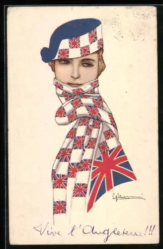 Künstler-AK Nanni: Dame in britischen Farben, Art Deco