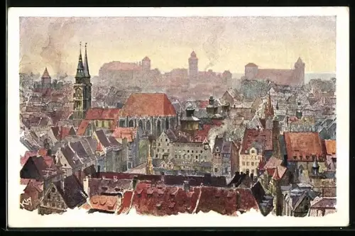 Künstler-AK Heinrich Kley: Nürnberg, Blick über die Stadt