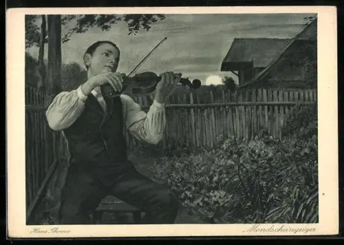 Künstler-AK Hans Thoma: Mondscheingeiger, Knabe mit Violine