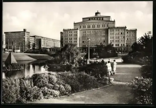 AK Leipzig, Opernhaus mit Schwanenteich