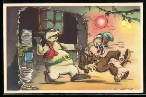 AK Comic Doremias Das, Dachs packt betrügerischen Gast am Schlafittchen