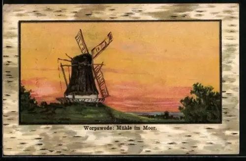 Künstler-AK Worpswede, Mühle im Moor