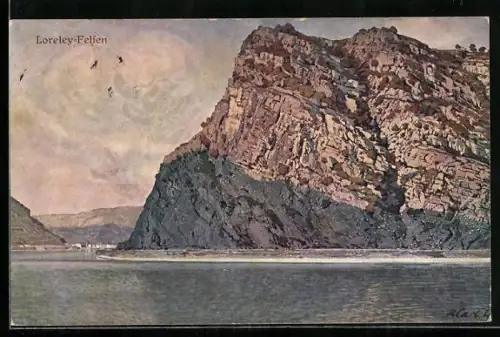 AK Loreley-Felsen bei bedecktem Himmel