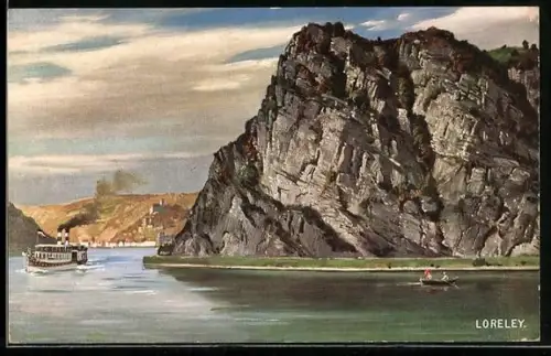 AK Dampfer fährt an Loreley vorbei