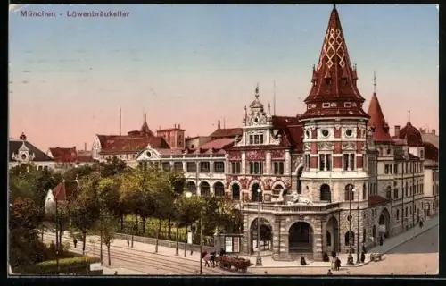 AK München, Partie am Löwenbräukeller, Leute