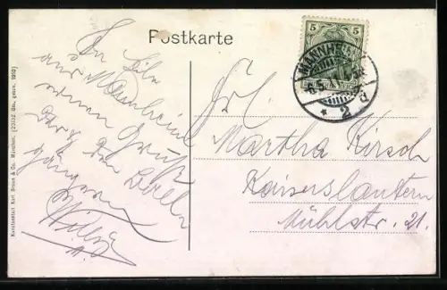 AK Mannheim, Paradeplatz mit Denkmal, Strassenbahn