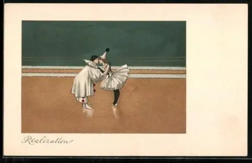 AK Pierrot und Pierrette küssen sich