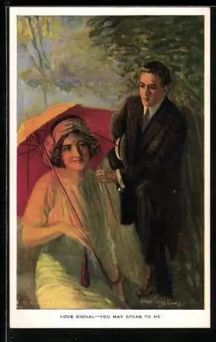 Künstler-AK Alfred James Dewey: Die errötende Frau, Liebhaber spricht sie an