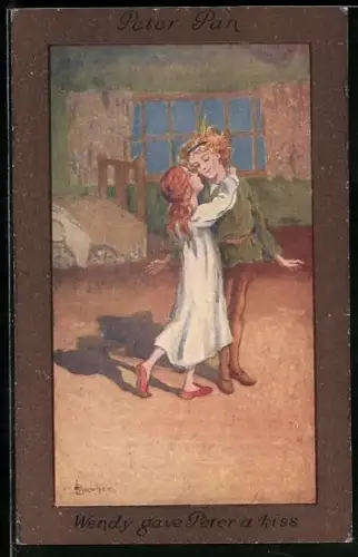 Künstler-AK S. Barham: Peter Pan, Wendy gave Peter a kiss