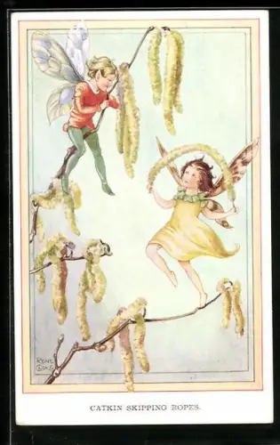 Künstler-AK Rene Cloke: Catkin skipping ropes, Feen