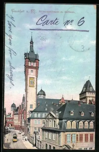 AK Frankfurt a. M., Bethmannstrasse mit Rathaus und Strassenbahn