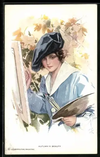 Künstler-AK Harrison Fisher: Autumn`s Beauty, Künstlerin mit Staffelei