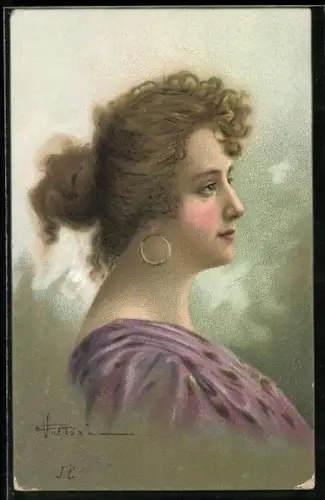 AK Junge Frau mit Haarknoten