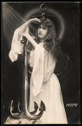 AK Hope, Junge Frau im Kleid mit Anker, Allegorie