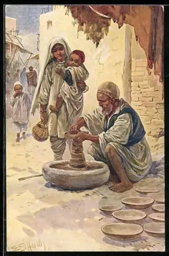 Künstler-AK Indien, Töpfer bei der Arbeit