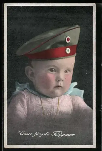 AK Kleinkind in Uniform Unser jüngster Feldgrauer, Kinder Kriegspropaganda