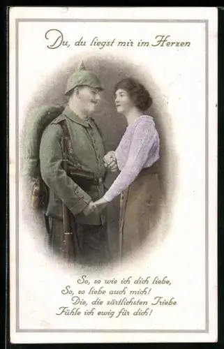 AK Infanterist behält seine Liebste immer im Herzen, Abschiedsszene