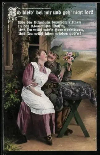 AK Soldat in Uniform mit Frau auf dem Schoss