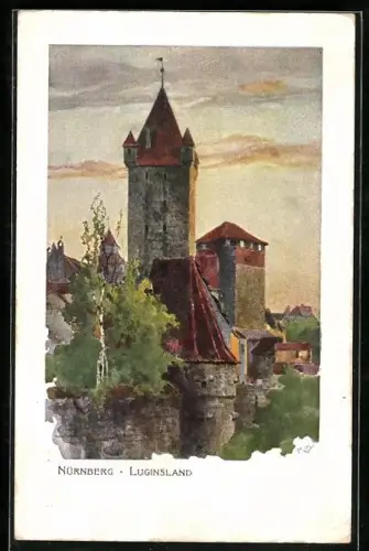 Künstler-AK Heinrich Kley: Nürnberg, Luginsland mit Turm