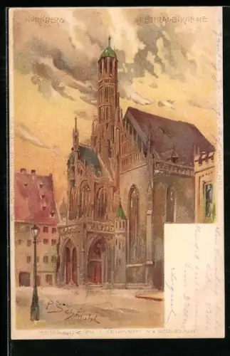 Künstler-Lithographie P. Schmohl: Liebfrauenkirche, Nürnberg