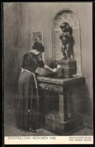 AK München, Ausstellung 1908, Brunnenbuberl