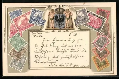 Präge-AK Deutsche Briefmarken mit Wappen