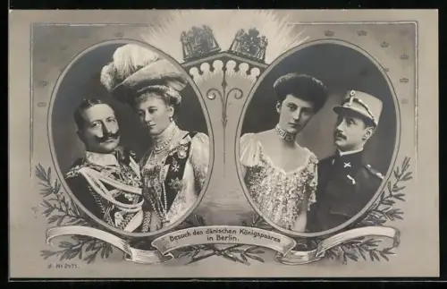 AK Das Königspaar von Dänemark im Porträt, Kaiser Wilhelm II