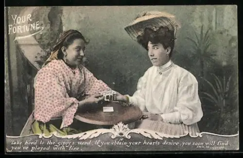 AK Your Fortune, Take heed to the gipsy`s word, If you obtain your hearts desire..., Dame bei einer Hellseherin
