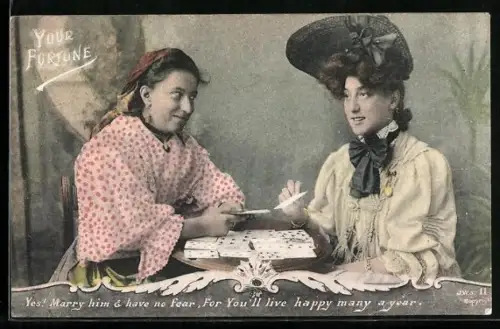AK Dame bei einer Hellseherin, Kartenlegen, Marry him & have no fear...