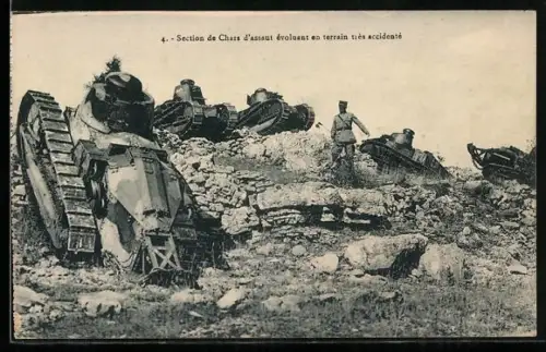 AK Chars d`Assault en terrain tres accidenté, Französische Tanks in schwierigem Gelände