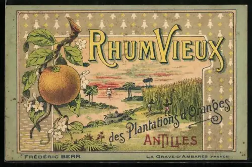AK Reklame Rhum Vieux, Ernte am Ufer