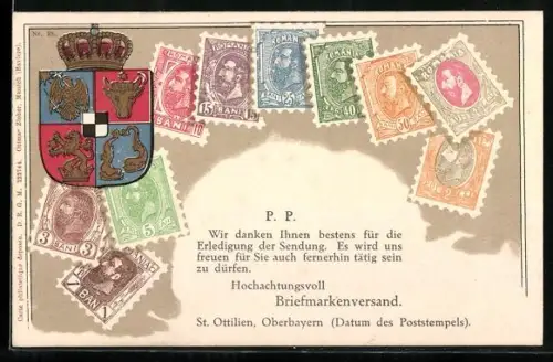 AK Briefmarken mit Wappen von Rumänien