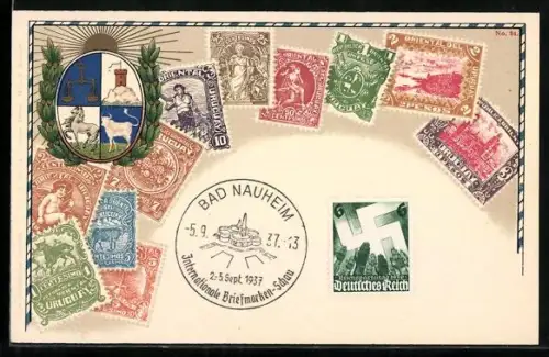 AK Briefmarken aus Uruguay, Wappen