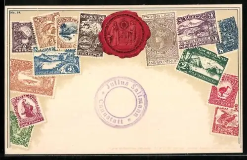 AK Wappen und Briefmarken von New Zealand / Neuseeland
