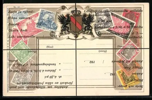 AK Deutsche Briefmarken mit Wappen