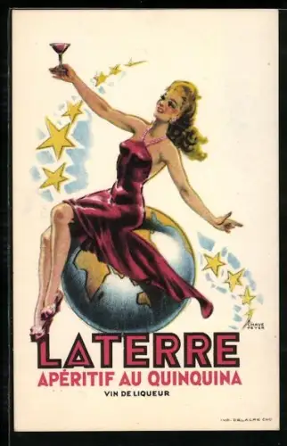AK Reklame für Laterre Likörwein mit einer hübschen Frau, die auf der Erde sitzt