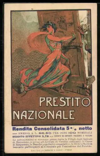 Künstler-AK Prestito Nazionale, Italienische Kriegsanleihe, Italia hält deutschen Soldaten die Türe zu