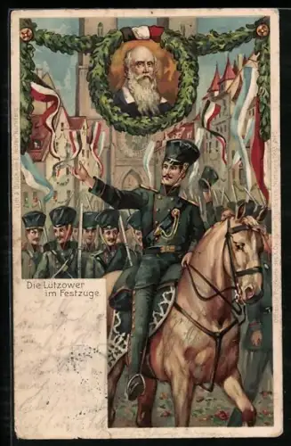 AK Nürnberg, X. Deutsches Turnfest 1903, Lützower Husaren im Festzug, Turnvater Jahn