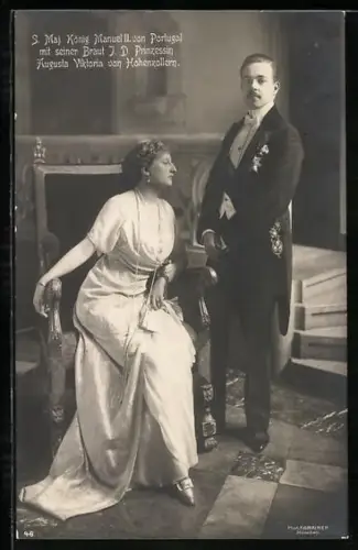 AK König Manuell II. von Portugal mit seiner Braut Prinzessin Augusta Viktoria von Hohenzollern