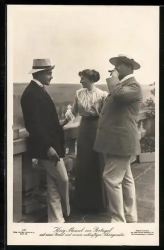 AK König Manuel II. & Königin von Portugal mit dem Fürsten Wilhelm von Hohenzollern