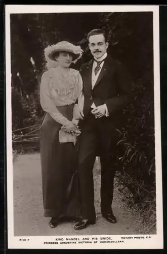 AK King Manoel and his Bride, Princess Augustine Victoria of Hohenzollern