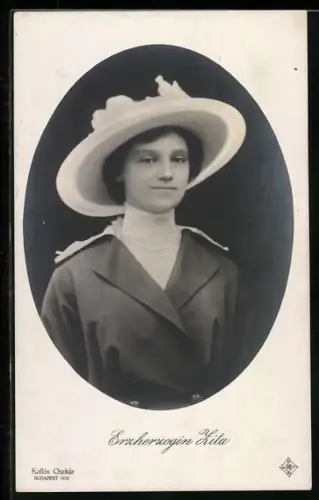 AK Erzherzogin Zita, Jugendportrait mit Tellerhut