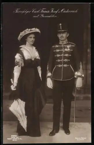 AK Thronfolger Carl Franz Josef v. Österreich in Uniform mit Gemahlin
