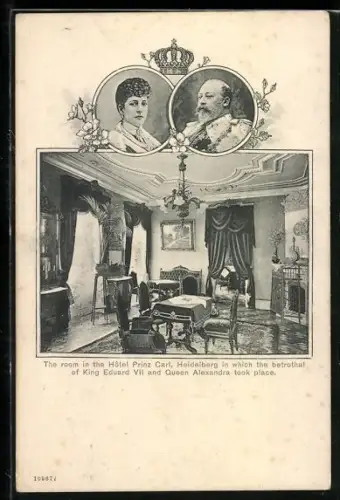 AK Heidelberg, Hotel Prinz Carl, The room of the bedrothal of King Eduard VII and Queen Alexandra, Portraits